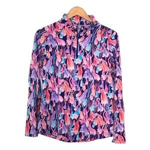 IBKUL Half Zip Sun Protection Long Sleeve Top Tassel Print Small